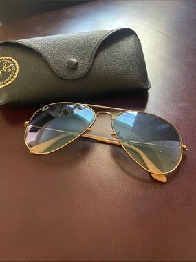 Ray-Ban Gold Frame Sunglasses with Blue Gradient Lenses